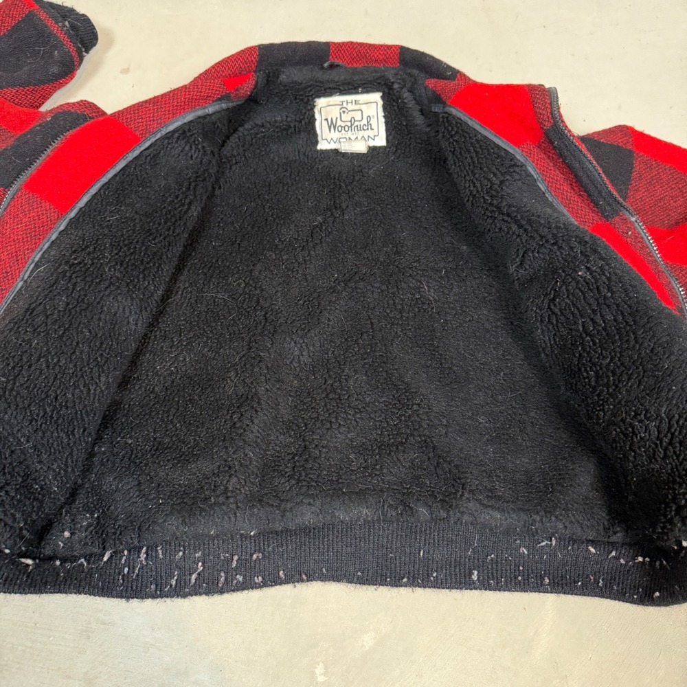 Woolrich Woman Red Black Buffalo Plaid‎ Wool Sherpa Bomber Jacket 16101 Large - Picture 6 of 6